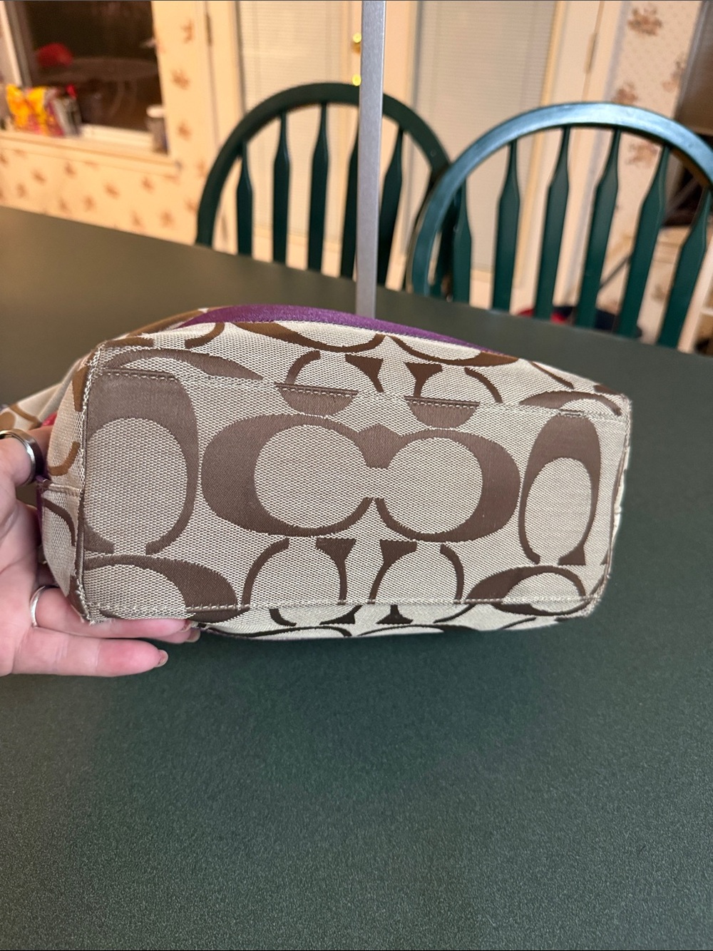Coach Beige Signature Canvas Tote with Purple Trim - Picture 5 of 12